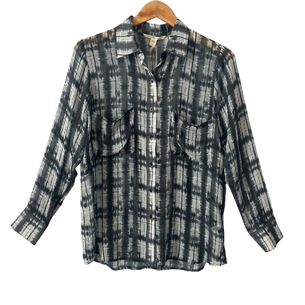 Dakota Collective Women‎ 100% Silk Shear Button Down Blouse Tie Dye Small
